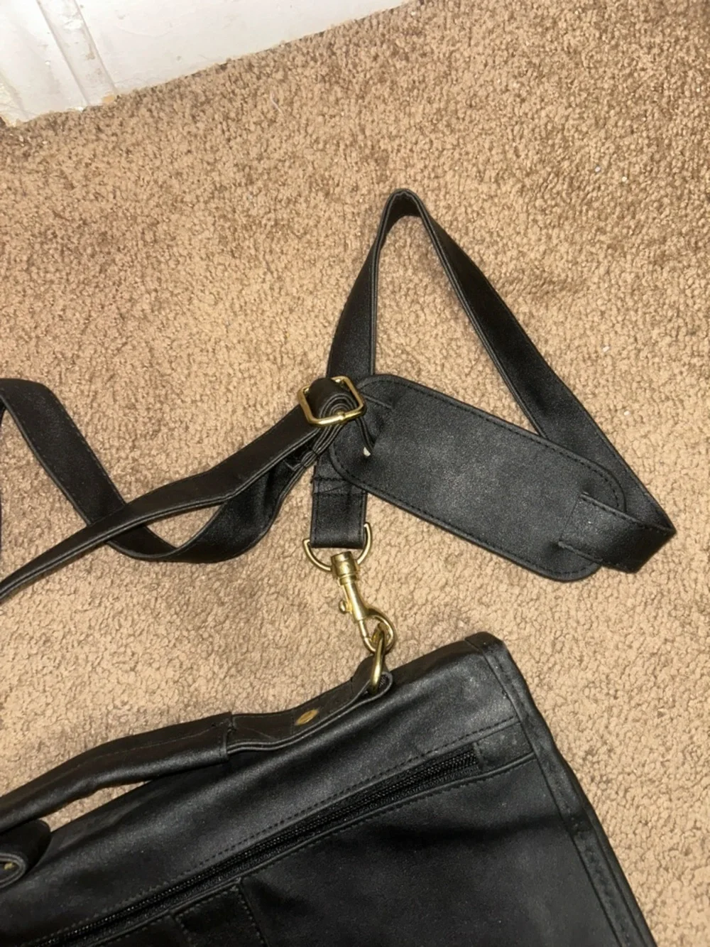 Black Leather Briefcase Bag with Gold Hardware